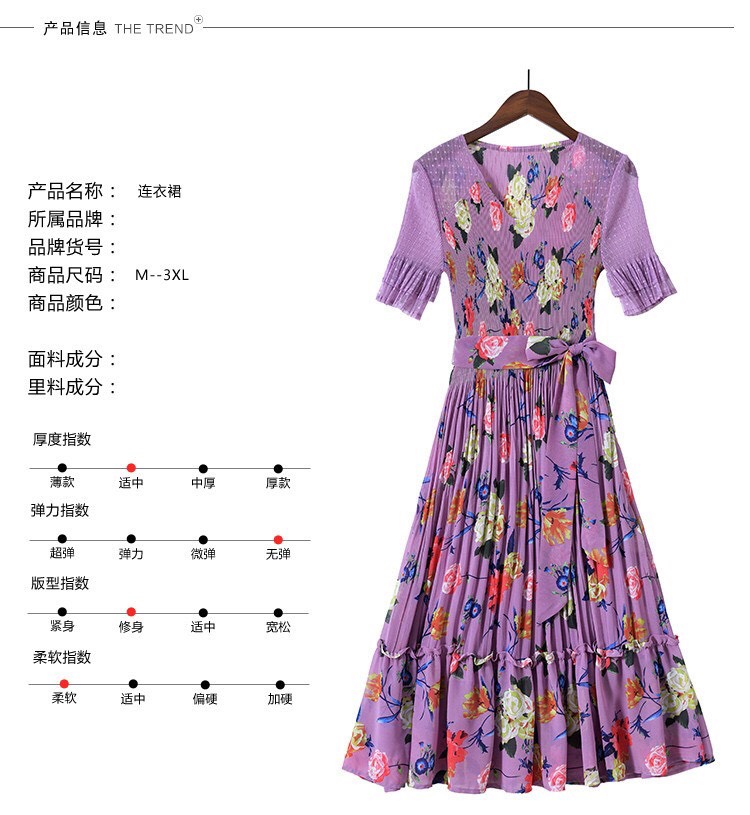 Đầm Dập Ly Hoa Cổ V  Cao Cấp Tím - HN905